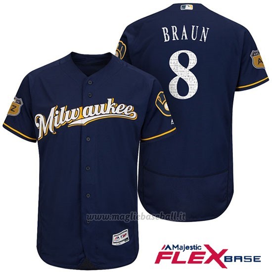 Maglia Baseball Uomo Milwaukee Brewers Ryan Braun Blu 2017 Allenamento Primaverile Flex Base Giocatore